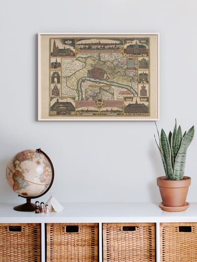 Poster In Witte Lijst - Historische Oude Kaart Antwerpen - Stadsplattegrond 1650 - 50x70 cm