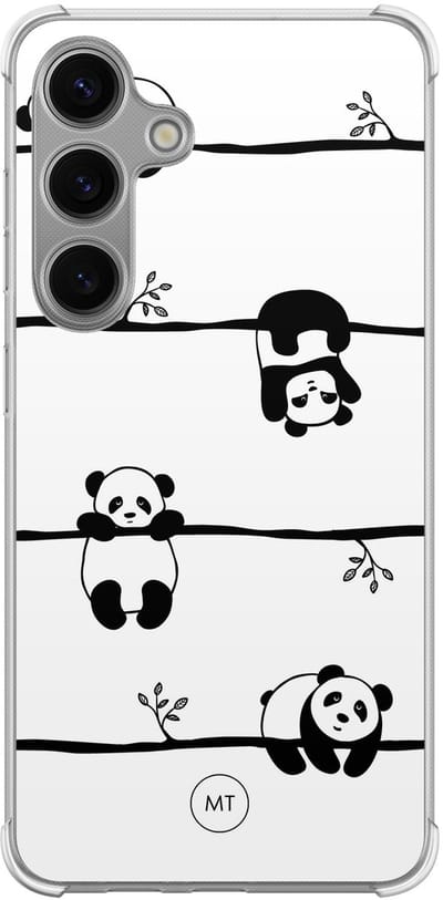 Hoesje (shockproof) geschikt voor Samsung Galaxy S24 - Panda - Extra sterke case - TPU/polycarbonaat - Print - Zwart, Wit, Transparant