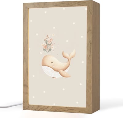 Nachtlampje 20x30 cm - Kinder lampje - Walvis - Minimalistisch - Bloemen - Stippen - Tafellamp kinderkamer - Slaapkamer lamp - Bedlamp kinderen - Kinderlampje stopcontact - Wandlamp babykamer - Nachtlampjes
