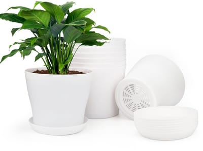 Dailygoods- Bloempotten Set van 8 - Kunststof - Met schotels - Voor binnen/buiten - Diameter 10 cm - Hittebestendig - Robuust en niet giftig - Plantpot