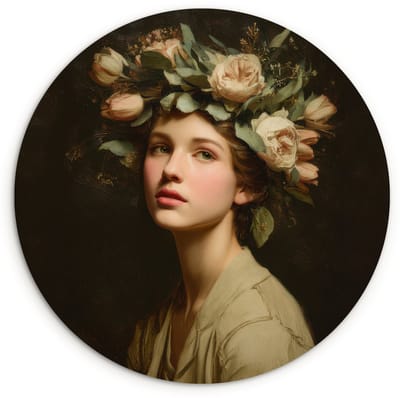 WallCircle® Wandcirkel 120x120 cm - Muurcirkel Bloemenstilte - Vrouw - Portret - Muurdecoratie woonkamer - Wanddecoratie slaapkamer - Kamer decoratie accessoires - Ronde schilderijen XXL