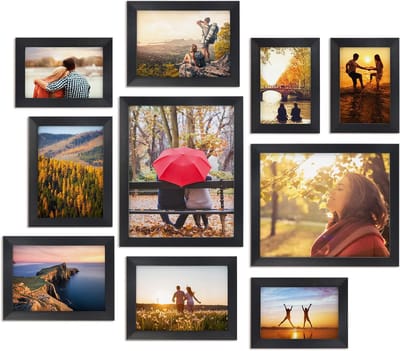 Famanu - 10 Stks Multi Fotolijsten Set voor Meerdere Grootte Foto, Twee 8x10, Vier 4x6, Vier 5x7, Zwart