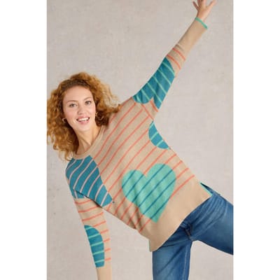 White Stuff Olive Heart Jumper Natural Multi Maat: 10 | Sweaters Outlet | Dames | Blauw