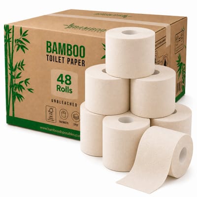 48 SuperRollen 3-laags Ongebleekt Bamboe WC Papier - 250 Vellen per Rol - FSC® 100% BOOM VRIJ - Voordeelverpakking