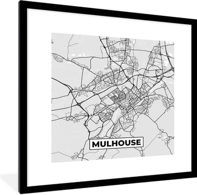Fotolijst incl. Poster - Plattegrond - Kaart - Stadskaart - Frankrijk - Mulhouse - 40x40 cm - Posterlijst