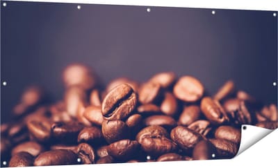 Gards Tuinposter Koffie Bonen op een Zwart Achtergrond - 160x80 cm - Tuindoek - Tuindecoratie - Wanddecoratie buiten - Tuinschilderij