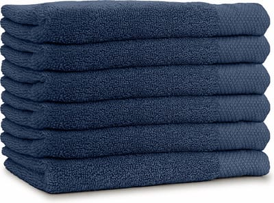LINNICK Diamond Badstof Handdoeken Set - Set van 6 - Handdoek 50x100cm - 550 gr/m2 - 100% Katoen - Ocean Blue