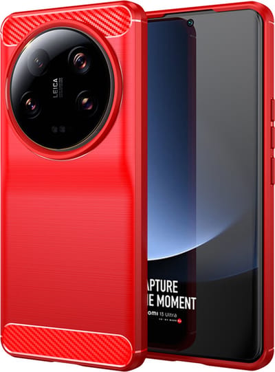 MobyDefend Hoesje - Geschikt voor Xiaomi 13 Ultra - TPU Backcover - Geborstelde Metaal & Carbon-Look - Rood