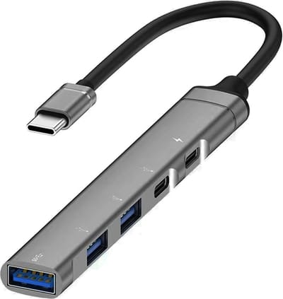 USB -C naar 2X USB-C + USB 3.0 + 2X USB 20 - Adapter hub kabel extender - geschikt voor o.a. Laptop en Macbook - grijs