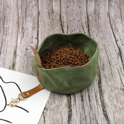 Opvouwbare waterdichte canvas hondenbak draagbare reisvoer voor huisdieren opvouwbare katten- en hondenwaterbak puppy-voerbak hondenaccessoires groen