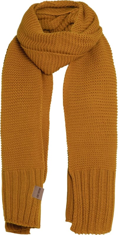 Knit Factory Jamie Gebreide Sjaal Dames & Heren - Herfst- & Wintersjaal - Langwerpige sjaal - Wollen sjaal - Heren sjaal - Dames sjaal - Unisex - Oker - Geel - 200x45 cm