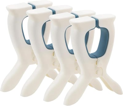 4 Stuks Grote Strandlakenklemmen | Leuke Zwembadstoel Klemmen voor Strand & Cruise, Windndige Wasknijpers (Wit & Blauw)