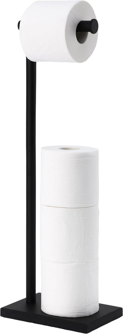 Sanics® Toiletrolhouder Vrijstaand RVS - Met Reserverolhouder - WC papier houder 4 Rollen - 2-in-1 Design Zwart - WC Rolhouder Staand