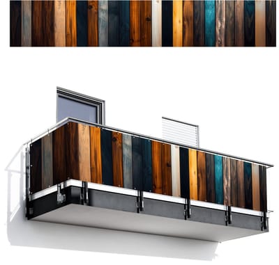 Balkonscherm 500x85 cm - Balkonposter Hout - Planken - Donker - Warm - Balkon scherm decoratie - Balkonschermen - Balkondoek zonnescherm