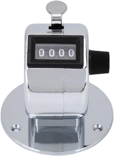 4-cijferige Teller - Mechanische Klikker - Ronden Tellen - Handmatige Bediening - Tot 9999 - Zilver