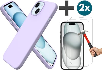 Arara Hoesje met 2 Stuks Screenprotectors Geschikt voor iPhone 15 Hoesje Siliconen - liquid Backcover - Lila