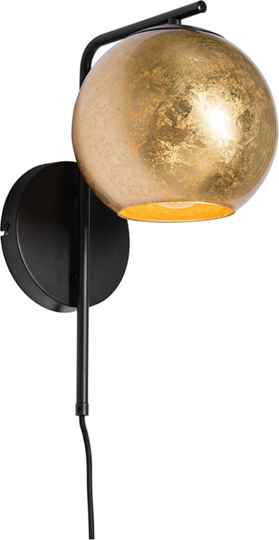QAZQA bert - Design Wandlamp voor binnen - 1 lichts - L 20 cm - Zwart Goud - Woonkamer | Slaapkamer | Keuken