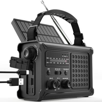 Noodradio met Zonnepaneel - Dynamo Radio - Kamperen en Noodgevallen - 12000mAh Batterij - 8500mm² Paneel - Zwart