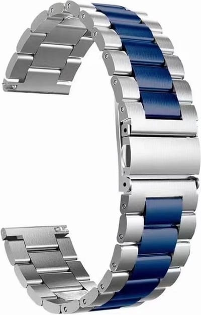 Strap-it Stalen schakel bandje 20mm - RVS bandje geschikt voor Xiaomi Amazfit GTS 1-2-3-4 / Bip / Bip Lite / Bip S / Bip U Pro / GTR 42mm - Huawei Watch GT 2 42mm / GT 3 42mm / GT 3 Pro 43mm - zilver/blauw