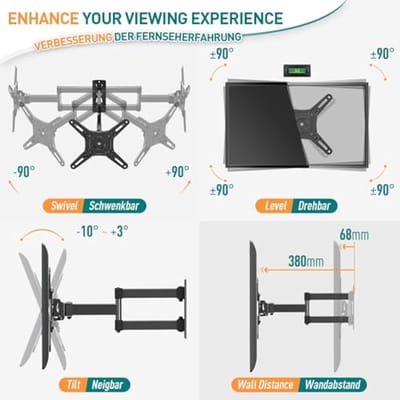Verstelbare TV Wandbeugel voor 14-40 Inch, Schwenkbaar & Neigbaar, Geschikt voor LED, LCD, OLED TVs tot 15kg
