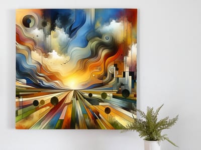 Abstract landschap schilderij | Verweven abstractie: een meesterwerk van landschappelijke verbeelding | Kunst - 60x60 centimeter op Forex | Foto op Forex