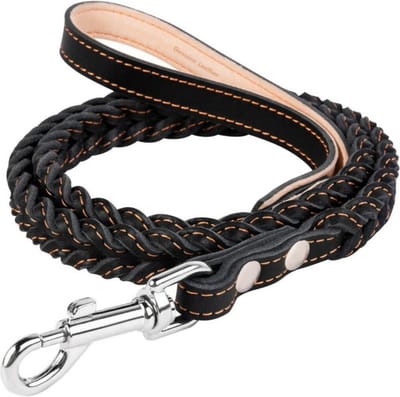 WAUDOG Classic Hondenriem / Hondenlijn - Leder - Gevlochten - Zwart - Breedte: 18 mm - Lengte: 122 cm - Geschikt voor middelgrote tot grote honden