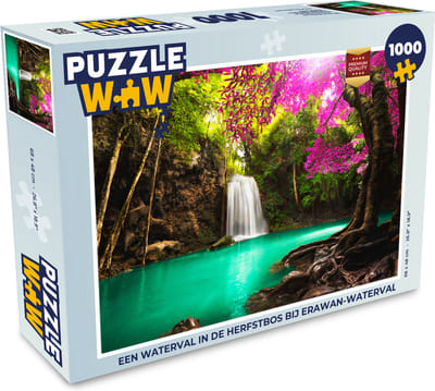 Puzzel Een waterval in de herfstbos bij Erawan-waterval - Legpuzzel - Puzzel 1000 stukjes volwassenen
