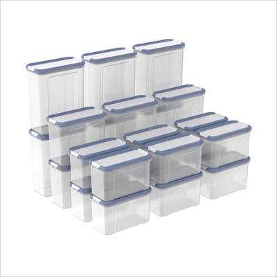 Rotho DOMINO - set voorraadbussen en strooibussen 24-delig - vaatwasser bestendig - blauw