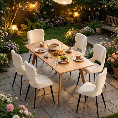 STILVORA Eetkamerstoel 43 X 40 X 86 Cm - Gestoffeerde Chenille Stoel Set Van 6 - Ademend En Comfortabel - Voor Eetkamer En Woonkamer - Beige
