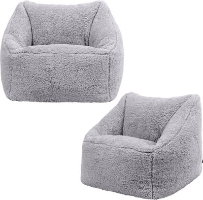 icon - Natalia Kinderzitzak Stoel - Set van 2 - Fluffy Pluche Teddy - Grijs