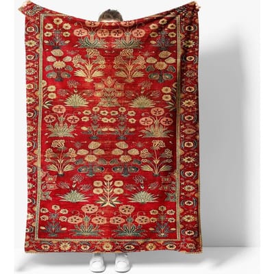 Rood Geborduurd Bloemen Fleece Dekentje Plaid Zacht Warm Bed Bank Decoratief Kussenhoes Cadeau 70x100cm28x39in brown