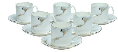 Bricard Drancy Koffieset - 12-delig - Wit/Marmer - Koffie Kopjes en Schoteltjes
