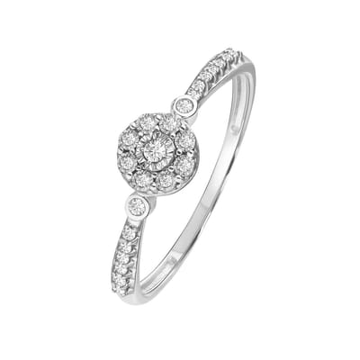 Lucardi Dames 14K witgouden entourage ring met 23 diamanten (0,10ct) - Ring - 14 Karaat Goud - Witgoud - 15 / 47 mm
