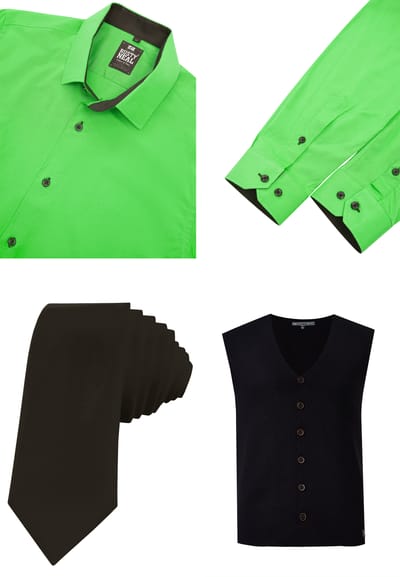 Driedelig pak met overhemd, vest en stropdas