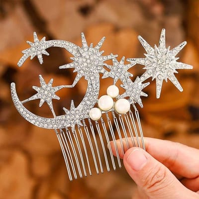 Sterren maan haarspelden voor bruid, kristallen bruidshoofdsieraad met strass, elegante haaraccessoires voor dames
