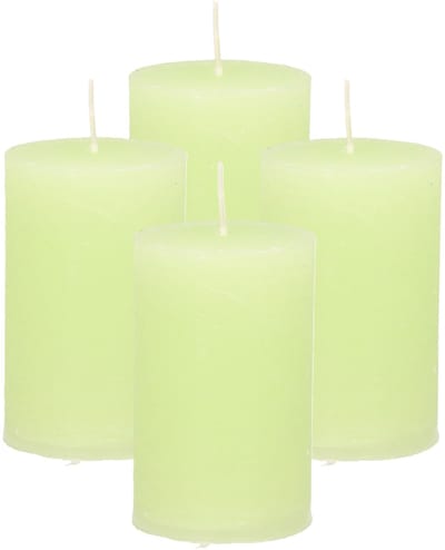 Atmosphera Stompkaars - 4x - lime groen - 5 x 8 cm - klein rustiek model - cilinderkaars - kaars