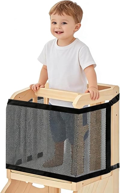 Veiligheidsnet Peuter Toren - Beschermnet Keukenhulp - Kinderen Beveiligen - Dubbellaags Dicht Net - 110 x 45 cm - Zwart