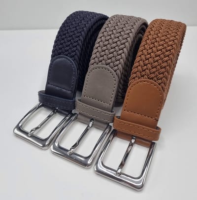 3 pack deal - Elastische riem - gevlochten broekriem - dames en heren riemen - Kleur 1 Bruin 2 Kaki 3 Blauw 105 cm