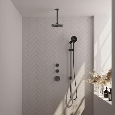 Brauer Gunmetal Edition Thermostatische Regendoucheset Inbouw - Hoofddouche 20 cm - Handdouche 3 Standen - Doucheslang - Geintegreerde Glijstang - Gunmetal