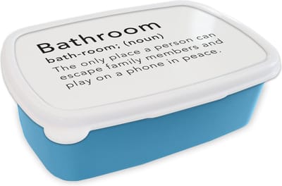 Broodtrommel Blauw - Lunchbox - Brooddoos - Spreuken - Quotes - The only place a person can play on a phone in peace - Bathroom - Woordenboek - 18x12x6 cm - Kinderen - Jongen