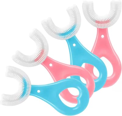 4 Stuks U-vormige Kinderborstel, Soft Silicone Tandenborstel voor Peuters, 360° Poetsen