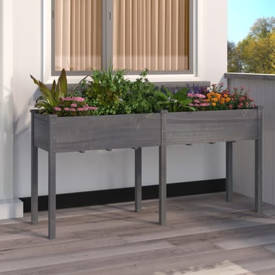 vidaXL - Plantenbak - met - voering - 161x45x76 - cm - massief - vurenhout - grijs