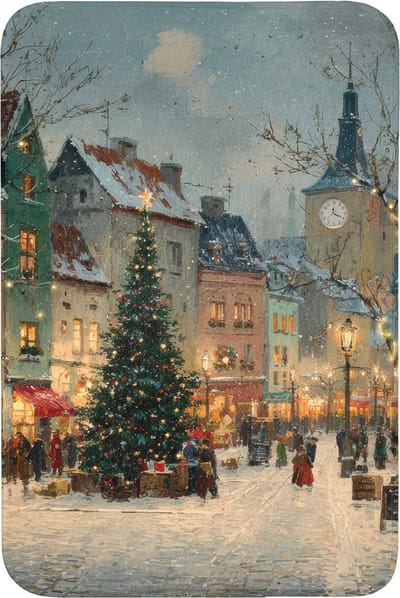 Badmat 60x90 cm - Antislip - Kerstsfeer - Stadsplein - Kleurrijk - Badmatten voor badkamer - Badkamermat - Douchemat - Badkamer mat