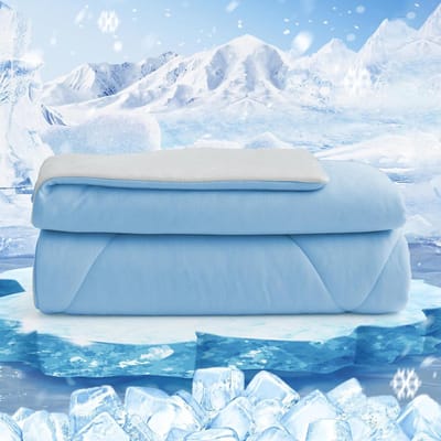 Famanu – Koeldeken zomerdekbed, Q-Max > 0,4, dubbelzijdig koelend, 200 x 220 cm, blauw