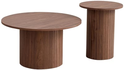 Emvae Salontafel - Set van 2 - Koffietafel - Salontafel Rond - Bijzettafel - Japandi - Walnootkleur - 70 x 40 & 40 x 50