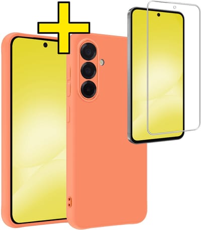 Hoesje - Met Screenprotector - Geschikt voor Samsung Galaxy A56 - Sterk & Shockproof - Back Cover - Siliconen Case - Telefoon Hoes - Telefoonhoesjes - Perzik