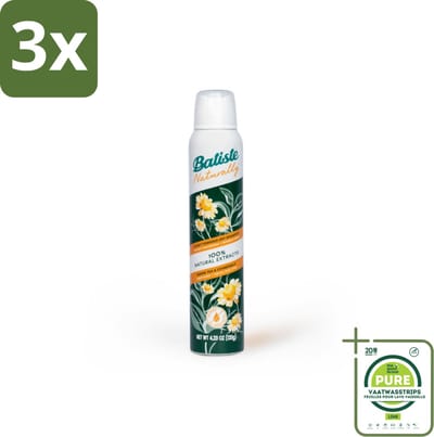 3 x Batiste - Naturally Green Tea & Chamomile - Droogshampoo - 100% Natuurlijke Extracten - Verfrist en Zuivert - 200ml - Grootverpakking - Droogshampoo - Haarverzorging - Natuurlijke Shampoo - Groene Thee - Kamille