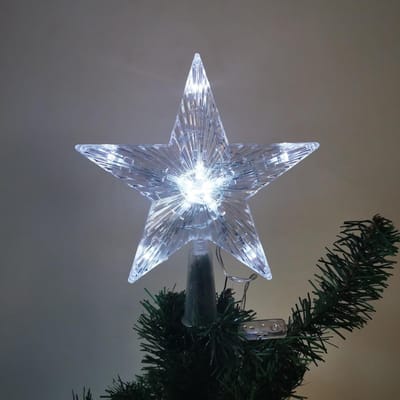 kerstboompiek met 10 leds met stroomstekker, 16 x 16 cm, lichtgevende kerstboompentagram, kerstboom, ster, top, piek, wit licht, 23 x 23 cm