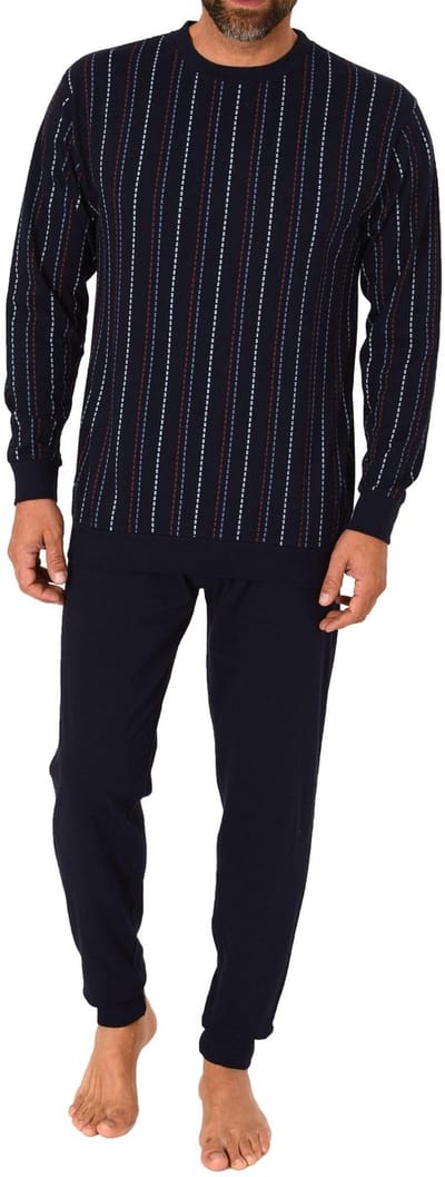 Herenpyjama met lange mouwen en manchetten in een elegante look