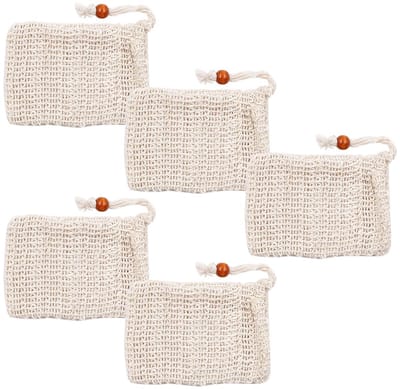 Dailygoods- Zeepzak 5 Stuks - Organisch Exfoliërend - Natuurlijk Sisal - Duurzaam en Milieuvriendelijk - 4 x 5,5 Inch - Voor Zachte Huid - Zeepnet
